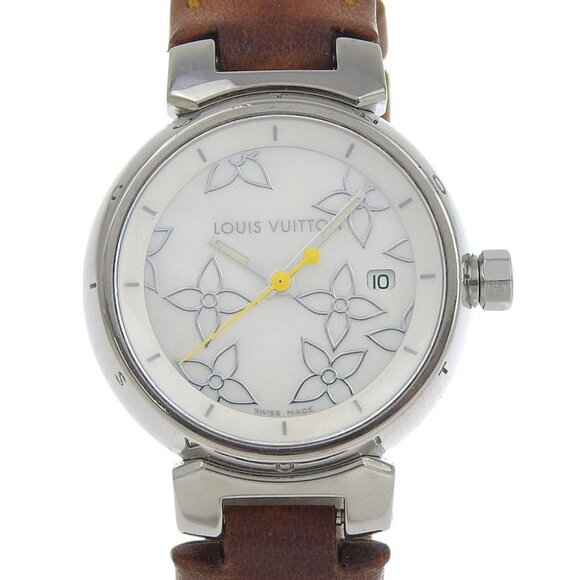 LOUIS VUITTON Tambour Watches Q121C whiteDial Stainless Steel/leather Quartz - Picture 1 of 8